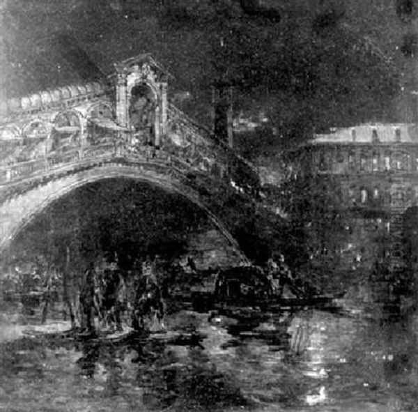 Die Rialtobrucke In Venedig Bei Mondschein Oil Painting by James Holland