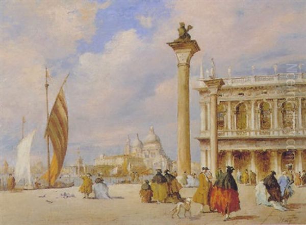 View Of St. Mark's Square, Venice, With Santa Maria Della Salute In The Distance Oil Painting by James Holland