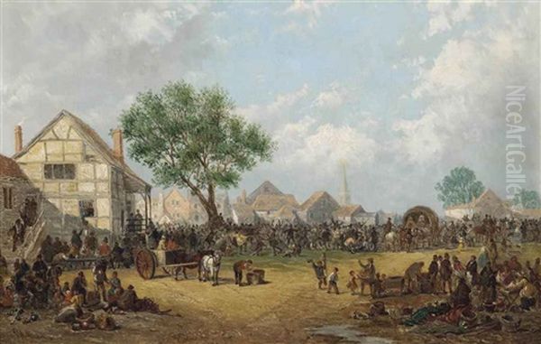 Braintree Fair, Essex, And The King's Head Inn Oil Painting by John Holland