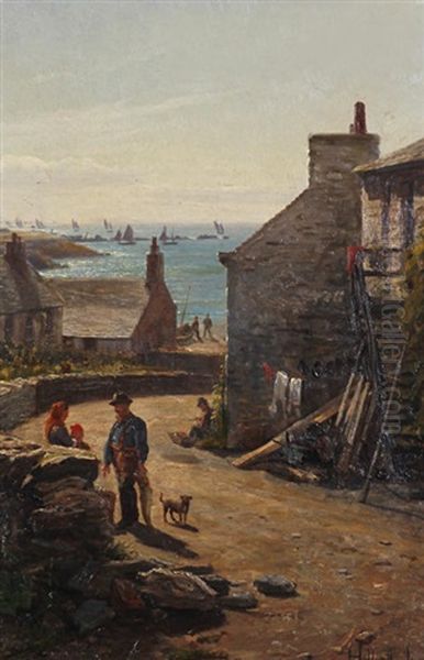 A Fishing Village (on The Isle Of Man, Port St. Mary Or Port Erin?) Oil Painting by John Holland