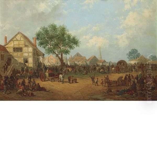 Braintree Fair, Essex, Showing The King's Head Inn Oil Painting by John Holland