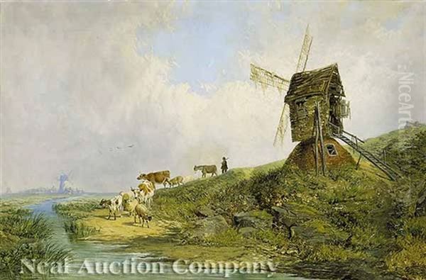 Old Windmills, Basford, Nottinghamshire Oil Painting by John Holland