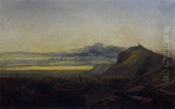 Sunset Along A Mountainous Shore Oil Painting by John Holland