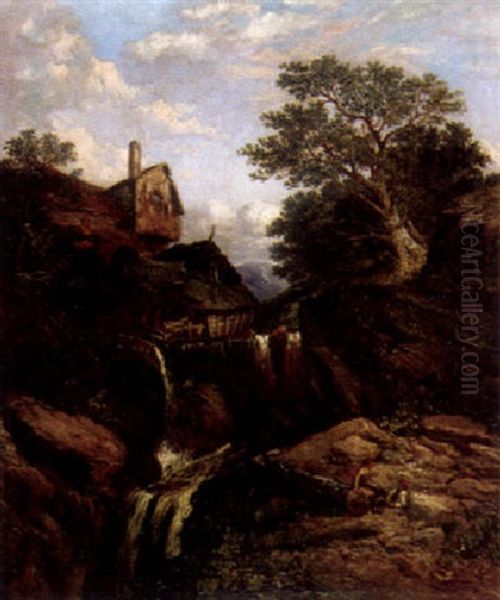 Wasserfall Mit Muhle Oil Painting by John Holland