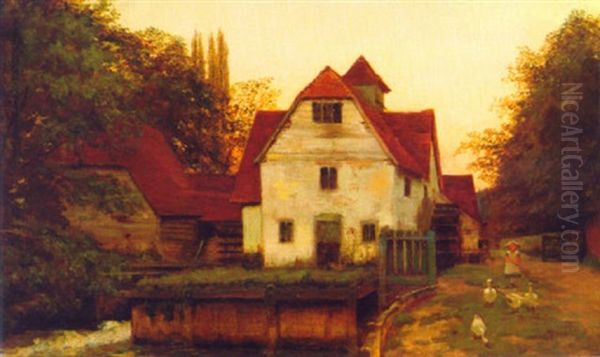 An Old Mill On The Thames Oil Painting by Philip Sidney Holland