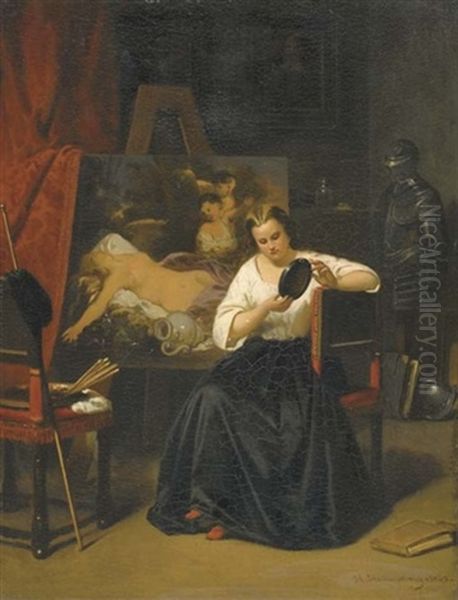 Modele Dans L'atelier De L'artiste Oil Painting by Hendrik Hollander