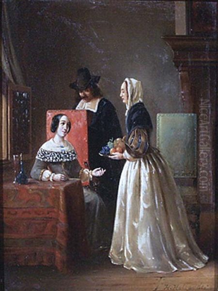 Elegant Figures In A Dutch Interior Oil Painting by Hendrik Hollander