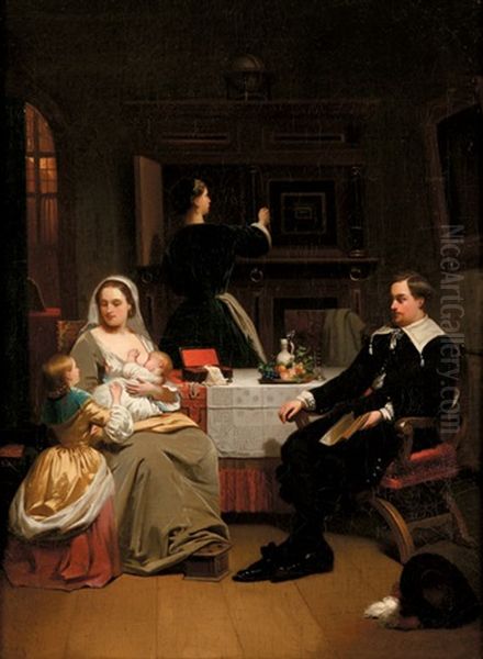 A Domestic Interior Oil Painting by Hendrik Hollander