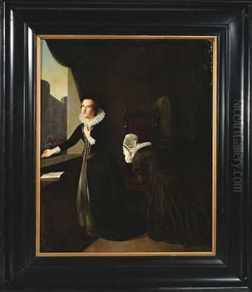 Maria Stuart Am Fenster Eines Historischen Interieurs, Den Blick Ergeben Zum Himmel Richtend Oil Painting by Hendrik Hollander