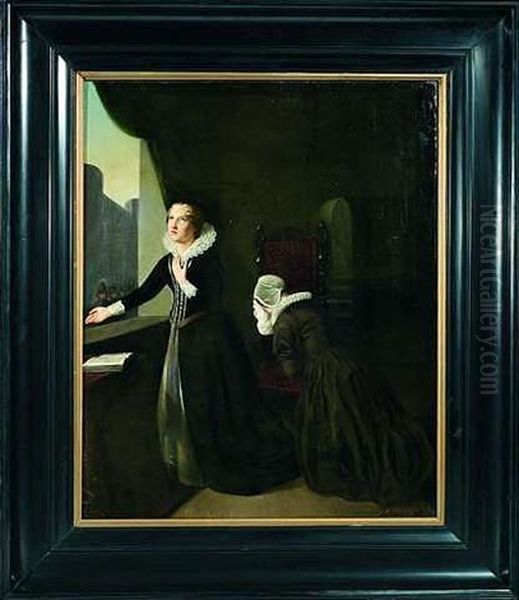 Maria Stuart Am Fenster Eines Historischen Interieurs, Den Blick Ergeben Zum Himmel Richtend Oil Painting by Hendrik Hollander