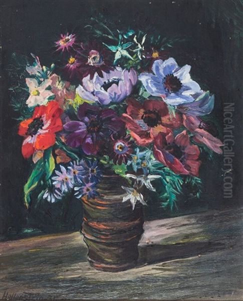 Blumenstraus In Irdener Vase Oil Painting by Stephanie Hollenstein