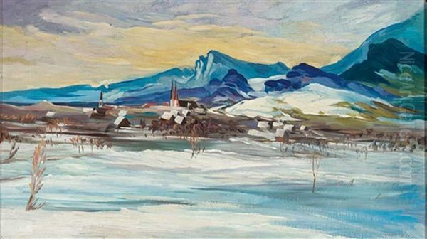 Blick Auf Ein Voralpines Dorf (gotzis?) Zur Winterzeit Oil Painting by Stephanie Hollenstein