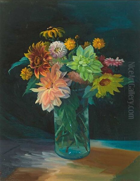 Blumenstraus In Glaserner Vase Oil Painting by Stephanie Hollenstein