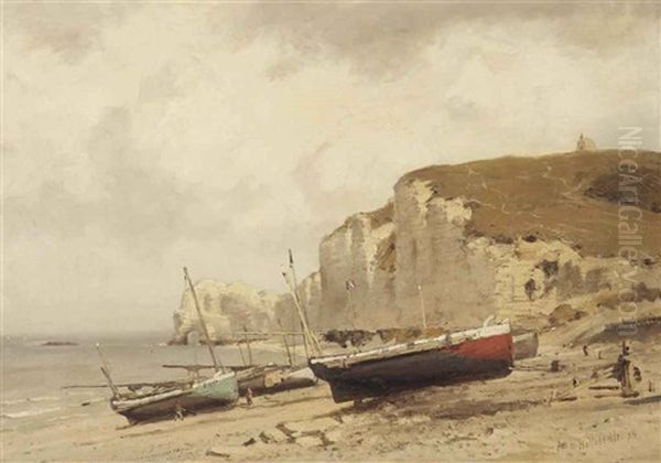 Fishing Boats On The Beach, Normandy by Jacob Huijbrecht Hollestelle