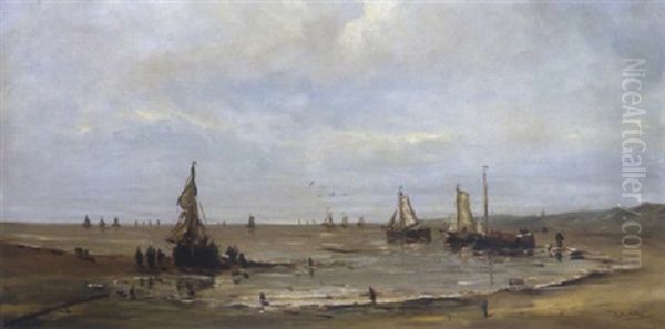 Strand Bei Ebbe Oil Painting by Jacob Huijbrecht Hollestelle