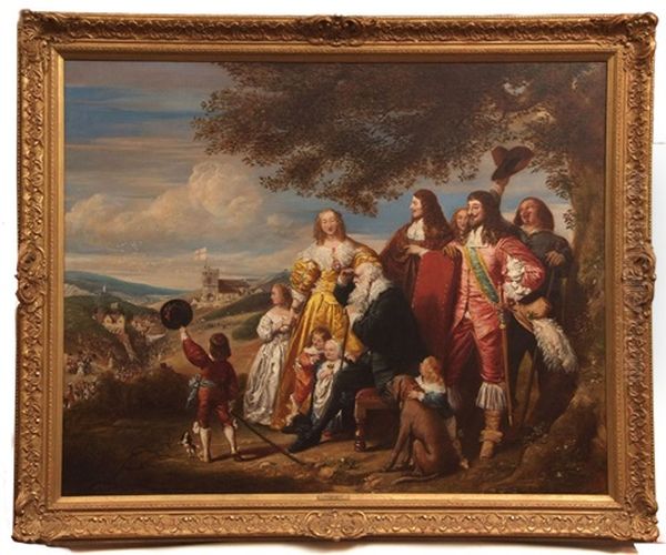 King Charles I And His Entourage On A Hilltop Oil Painting by John Hollins