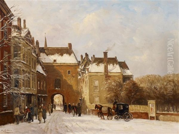 Wintertag In Amsterdam Oil Painting by Charles Hollman