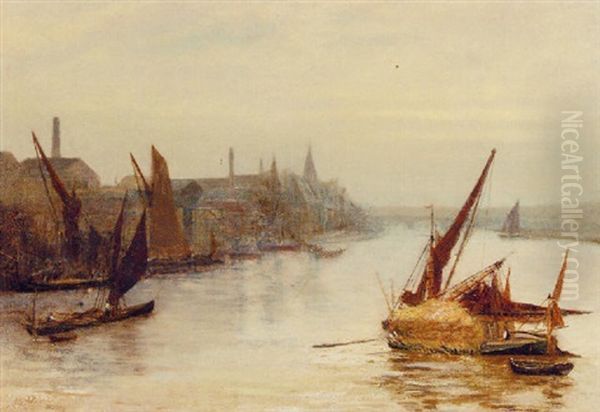 Wharf Buildings By The Thames Oil Painting by Charles Edward Holloway