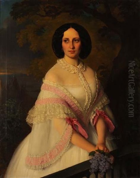 Portrait Einer Dame In Weissem Kleid Oil Painting by Heinrich Hollpein