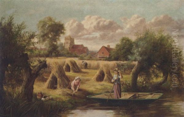 Haymaking Oil Painting by William Perring Hollyer