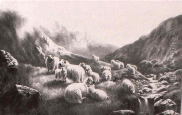 Sheep In A Highland Landscape Oil Painting by William Perring Hollyer