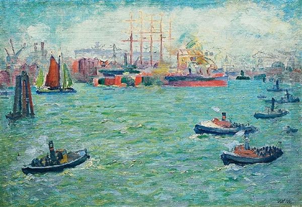 Hamburger Hafen Oil Painting by Arthur Holm