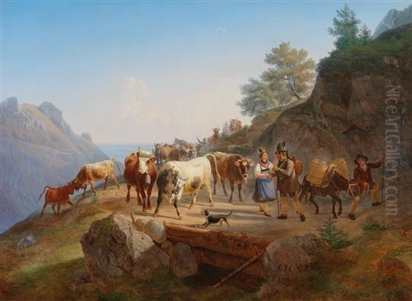 Mountain Grazing Oil Painting by Christian Frederick Carl Holm