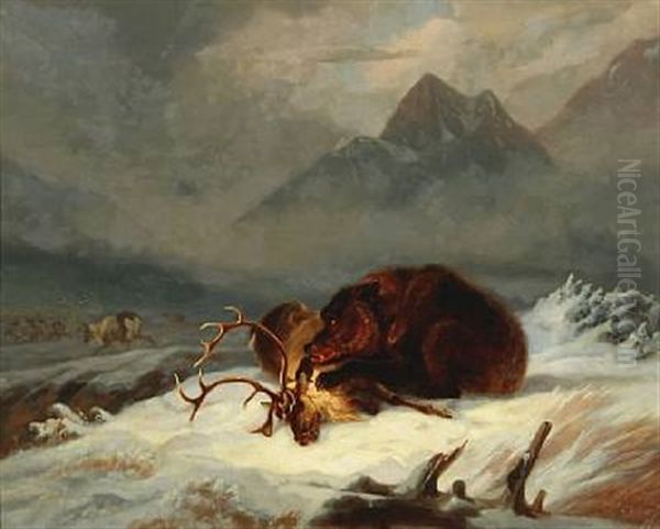 A Bear With Its Prey Oil Painting by Christian Frederick Carl Holm