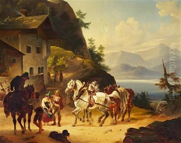 Landscape Near Munich With Merry People Oil Painting by Christian Frederick Carl Holm