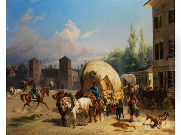 Buntes Treiben Vor Dem Sendlinger Tor In Munchen Oil Painting by Christian Frederick Carl Holm