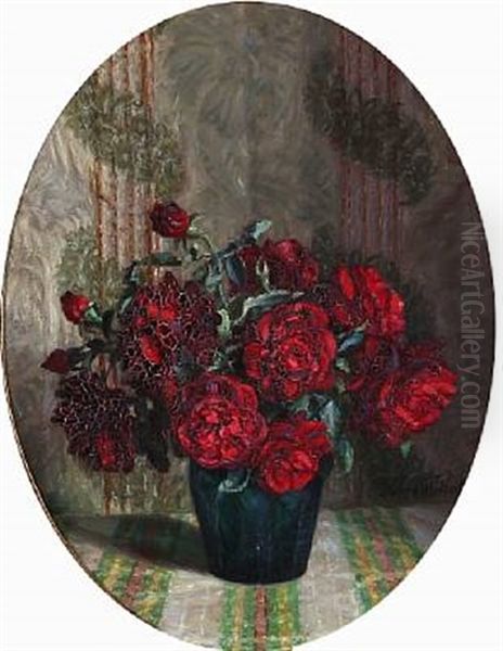 A Pair Of Still Lifes With Flowers (pair) Oil Painting by Harald Martin Hansen Holm