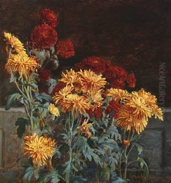 Still Life With Chrysanthemums Oil Painting by Harald Martin Hansen Holm