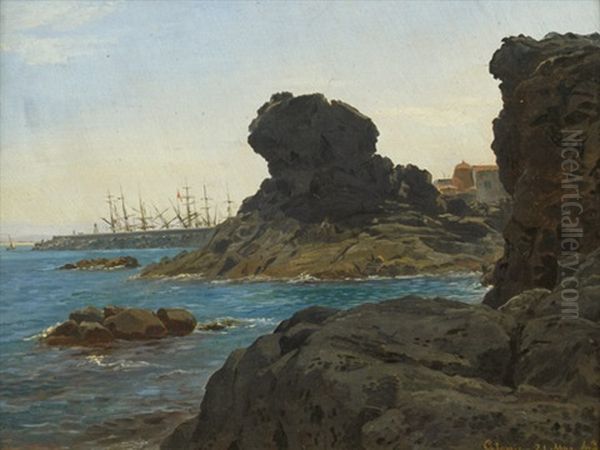 Felsiger Hafen Von Catania Mit Schiffen Oil Painting by Niels Emil Holm