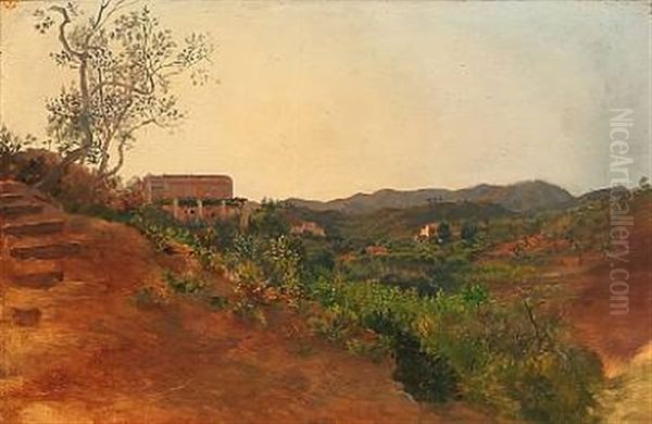 Italian Landscape With Villas Oil Painting by Niels Emil Holm