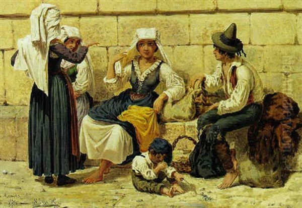 Italienere I Samtale Foran En Mur I Messina Oil Painting by Niels Emil Holm