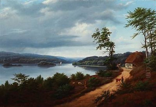 Landscape With A View Of The Silkeborg Lakes (+ Sketch, Verso) Oil Painting by Peder Holm