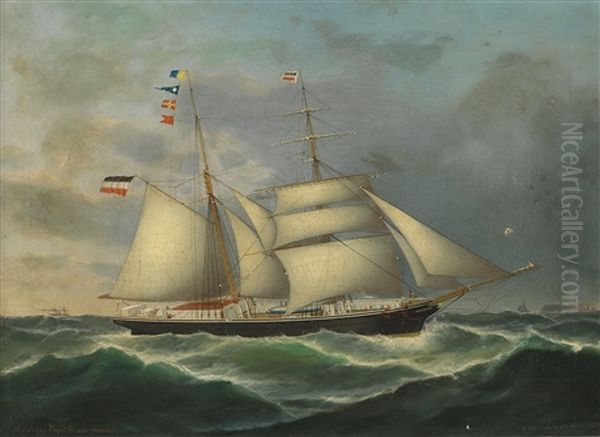 Brigg Houwina Aus Emden Vor Helgoland Oil Painting by Peter Christian Holm