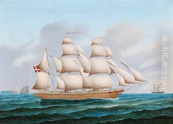 A Danish Bark On Open Sea Oil Painting by Peter Christian Holm