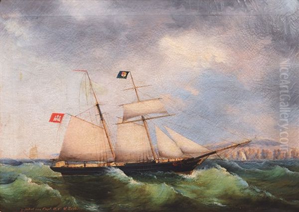 The Schooner Electric Flash Flying The Flag Of Hamburg Oil Painting by Peter Christian Holm