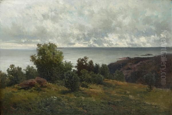 A Coastal Scene Under Cloudy Skies Oil Painting by Philip Barlag