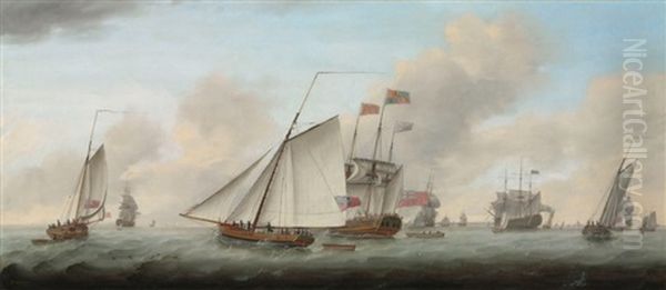 The Royal Yacht Princess Augusta With His Majesty King George Iii On Board Oil Painting by Francis Holman