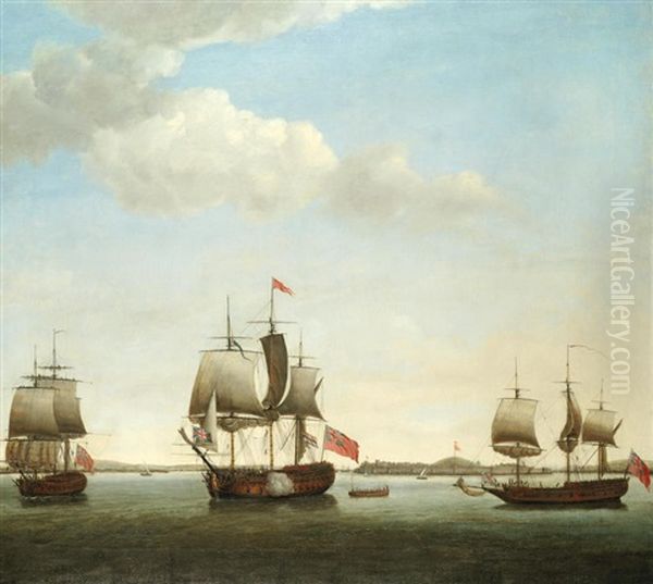 Commodore James In The Protector With Revengeand The Grab Bombay Off Gheriah, India, April 1755 Oil Painting by Francis Holman