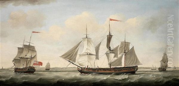 The London Merchantman Adamant In Three Positions Off The Coast, Probably The Thames Estuary Oil Painting by Francis Holman