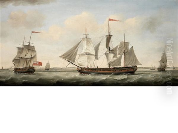 The London Merchantman Adamant In Three Positions Off The Coast, Probably The Thames Estuary Oil Painting by Francis Holman