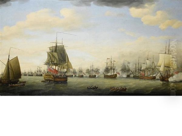 The Action Between The Fleets Of Rear-admiral Sir Samuel (later Lord) Hood And The French Comte De Grasse In Frigate Bay, Off Basseterre, St. Kitts, 26th January 1782 Oil Painting by Francis Holman