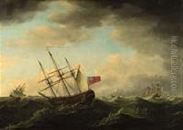 A Convoy Of East Indiamen In A Gale Oil Painting by Francis Holman