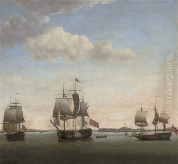 Commodore James In The Protector, With The Revenge And The Grab Bombay Oil Painting by Francis Holman