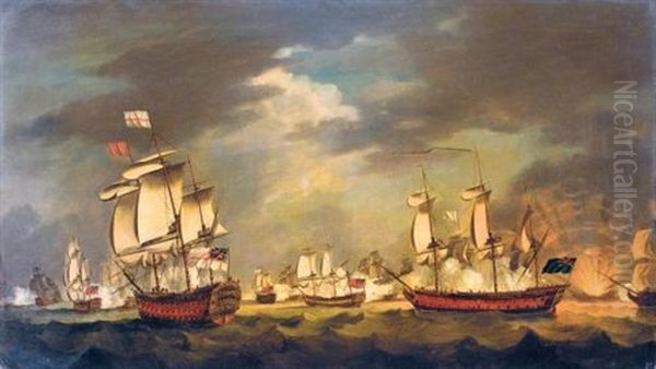 A Naval Engagement (the Moonlight Battle: The Battle Of Cape St Vincent, 16th January 1780?) Oil Painting by Francis Holman