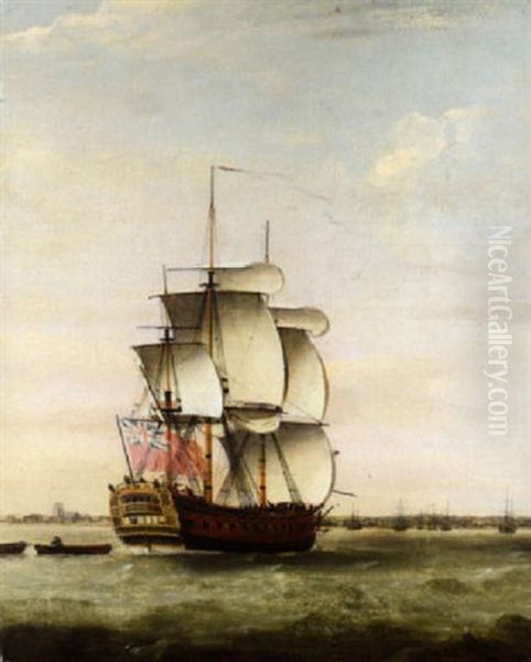 Man-o'-war In Full Sail Oil Painting by Francis Holman