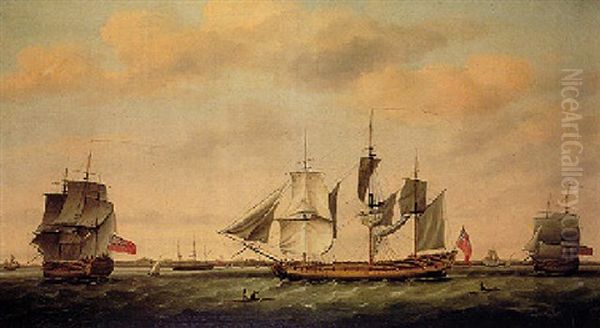 The East Indiaman Nottingham In Three Positions Off Fort St. George, Madras Oil Painting by Francis Holman